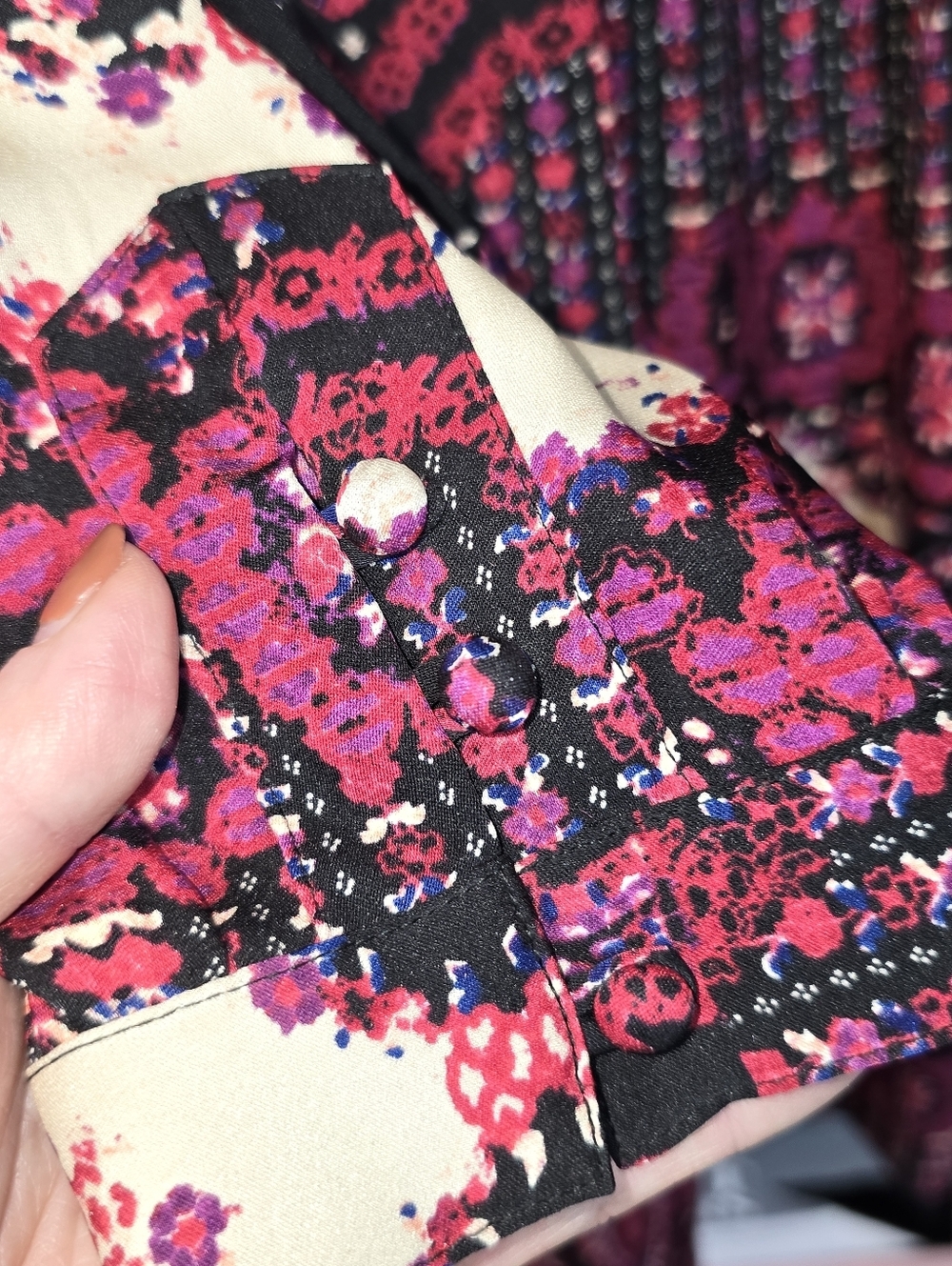 Gypsy 05 Silk Boho Pink Black Paisley Floral V-neck Mini Dress Lace Back Size S. - Picture 6 of 14